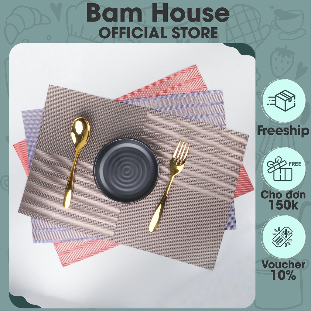  Tấm lót bàn ăn Bam House thiết kế 2 màu sen kẻ cao cấp TLB2M2 - Gia dụng bếp