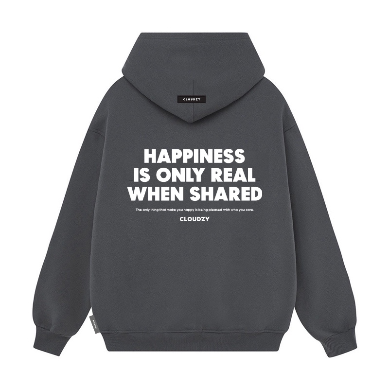 Áo hoodie local brand nam nữ unisex cặp đôi nỉ ngoại cotton form rộng có mũ xám đen dày cute zip CLOUDZY HAPPINESS