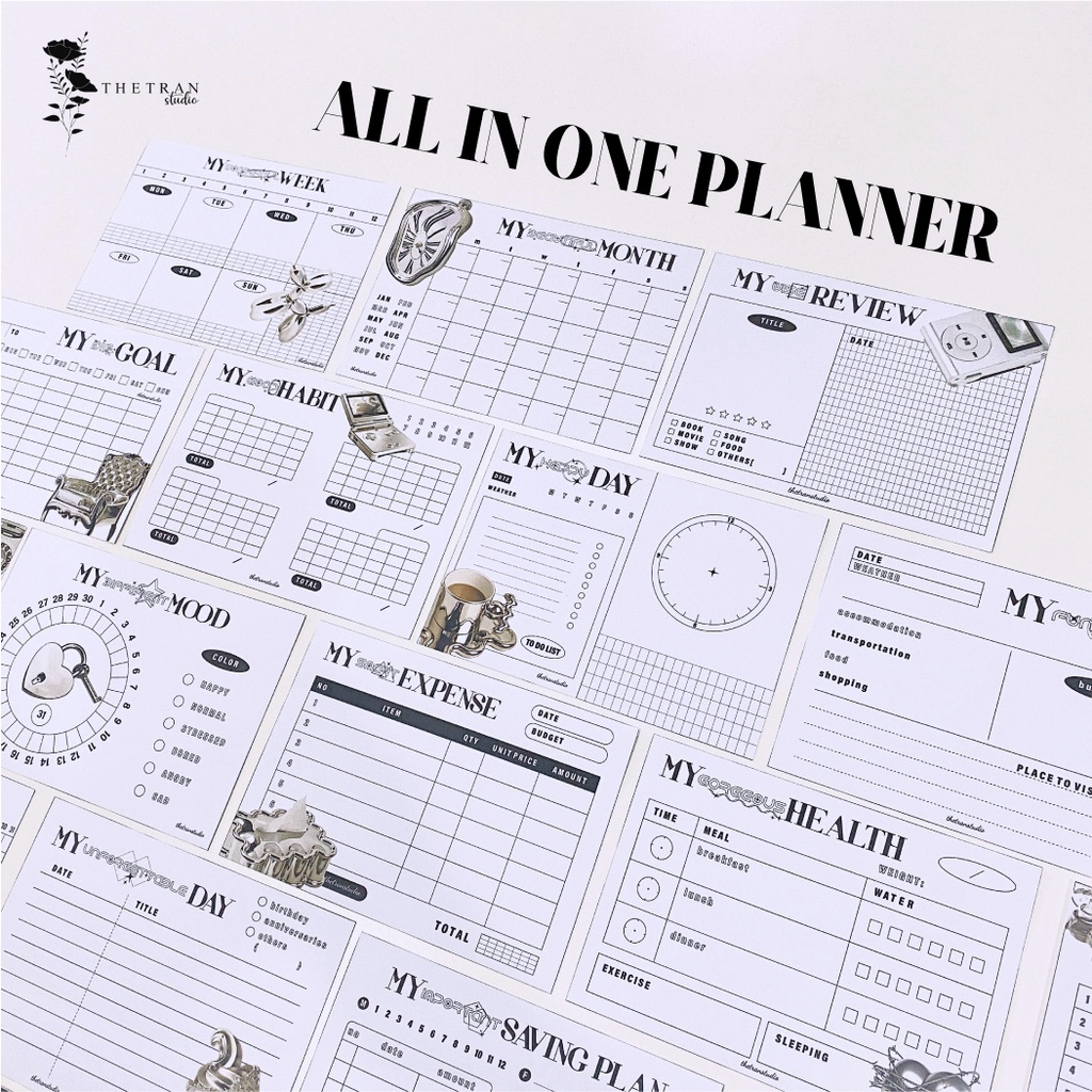 Bộ 16 tờ giấy ghi chú kế hoạch hàng ngày, thói quen, chi tiêu, sở thích size A6 / mini planner / thetranstudio