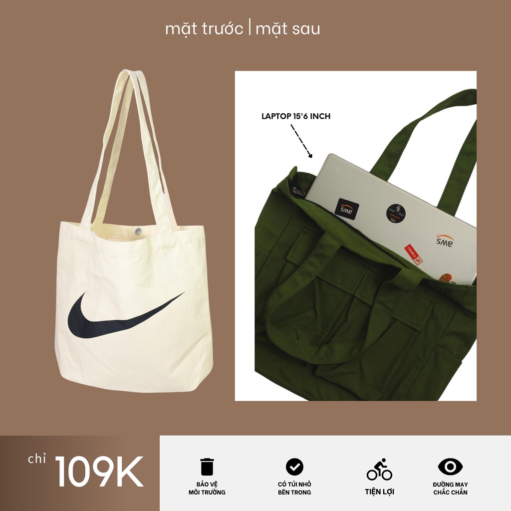 Túi tote nike unisex canvas đơn giản giá rẻ