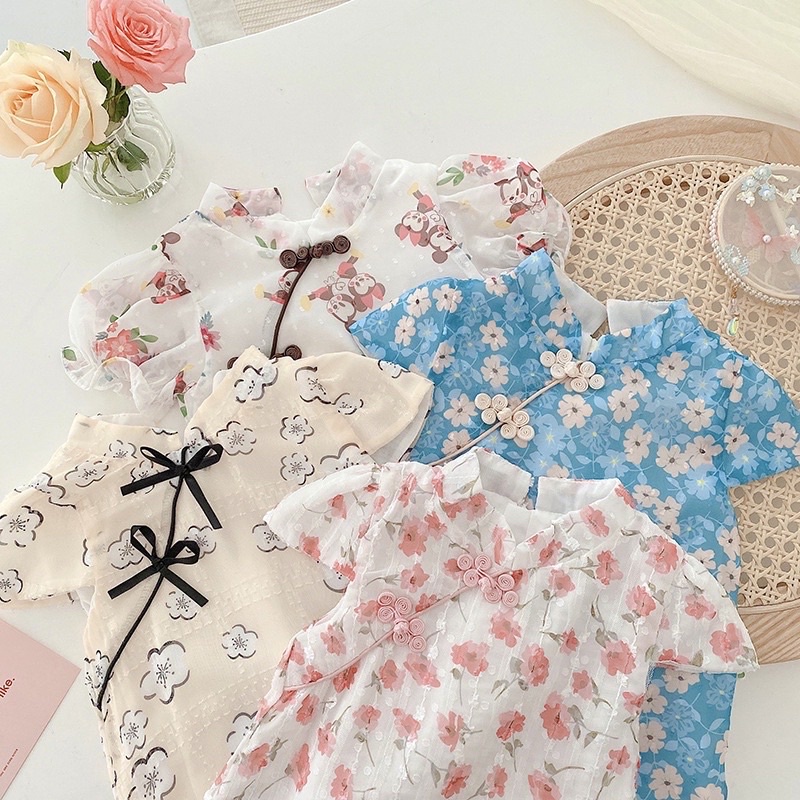 Đầm sườn xám phong cách trung hoa cho bé gái