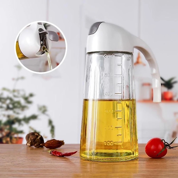 Bình đựng dầu ăn, nước mắm, chất liệu thủy tinh nắp hợp kim đóng mở tự động an toàn sức khỏe 300ml - 630ML