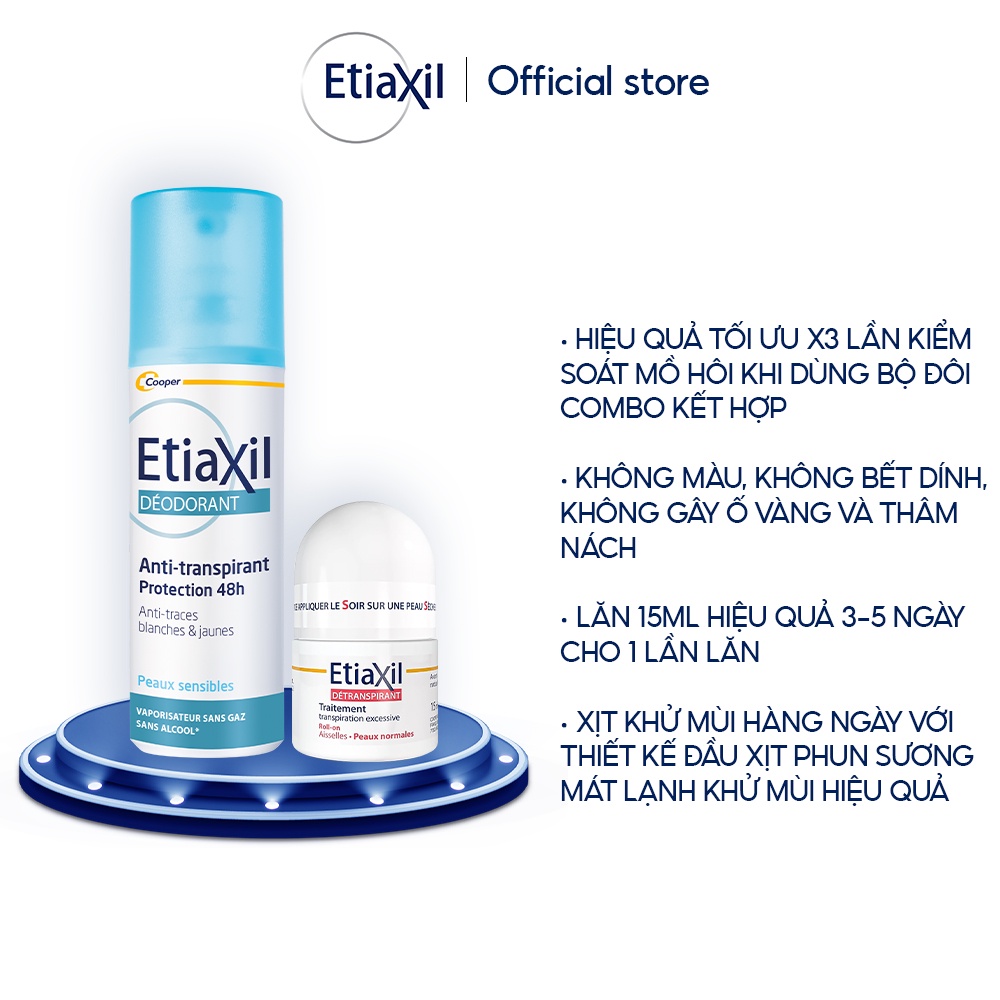 Combo Xịt Khử Mùi Tức Thì Etiaxil 100ml và Lăn Khử Mùi Ngăn Mồ Hôi Etiaxil 15ml (nhãn đỏ)