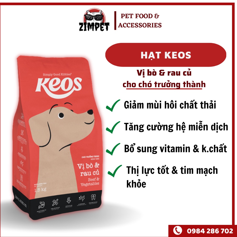 Hạt Keos cho chó trưởng thành bị bò và rau củ gói 1.5kg
