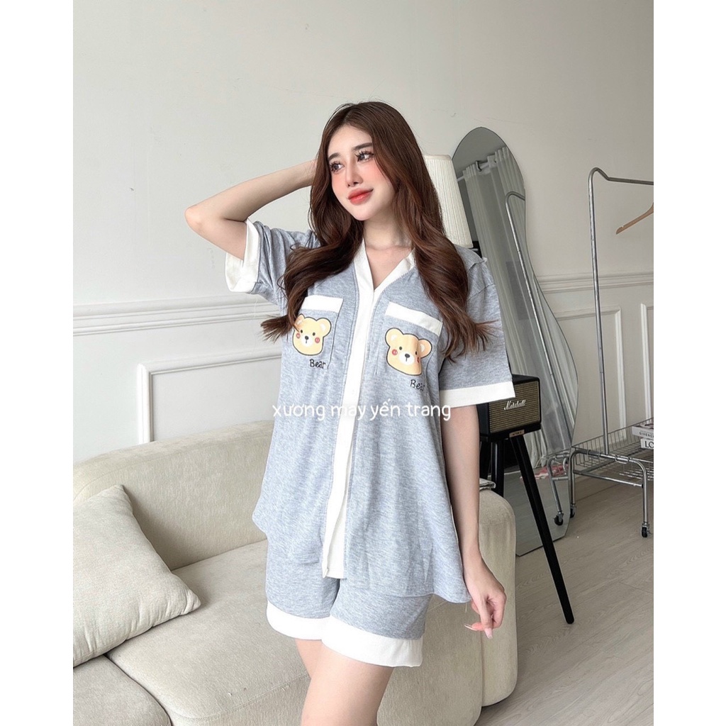 Tkutrang_bộ bầu đùi gân tăm lạnh mỏng mát họa tiết cực cute