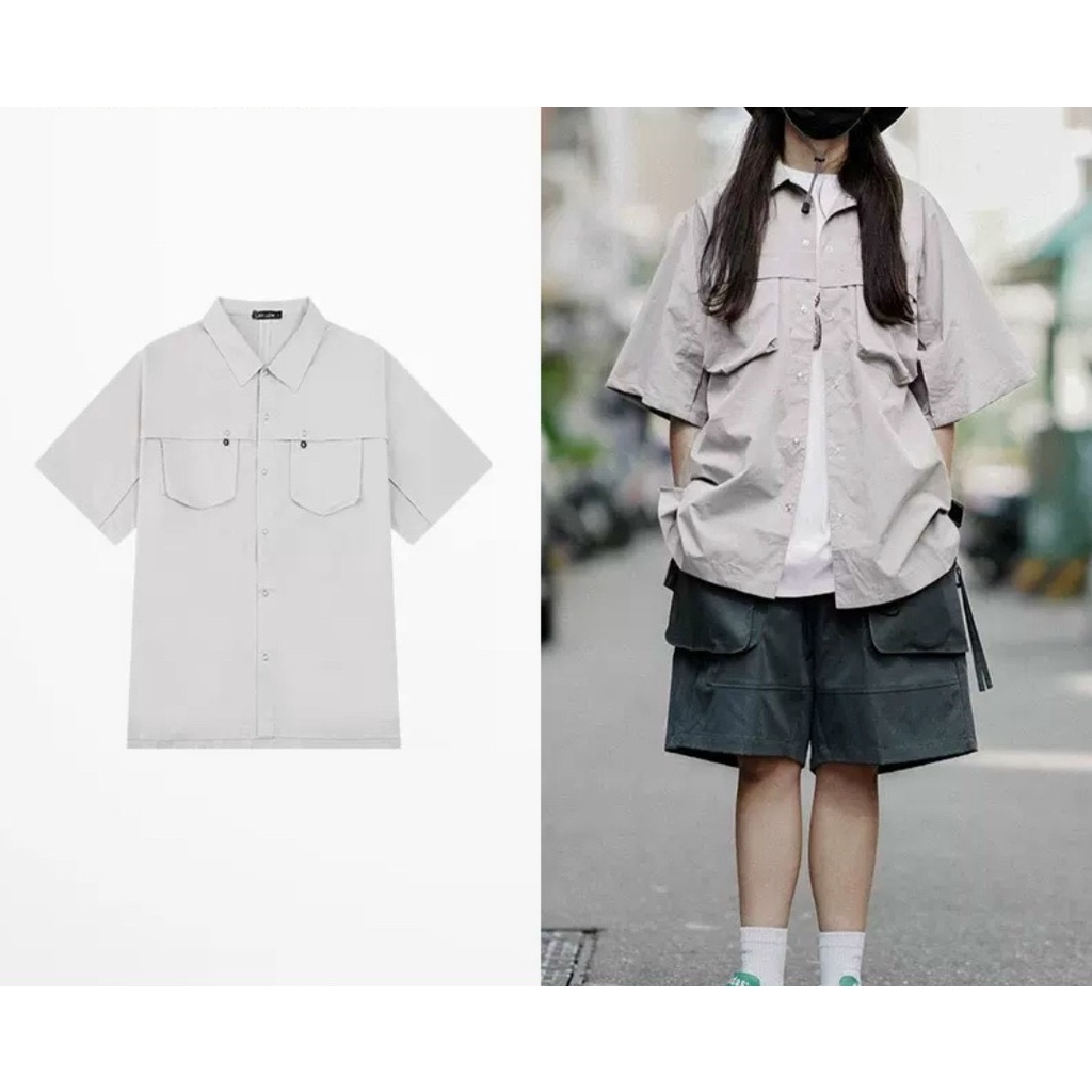 ẢNH THẬT-Áo sơ-mi túi hộp tay lỡ kaki mềm, có túi 2 bên, basic, nam nữ mặc được unisex ulzzang, bigsize