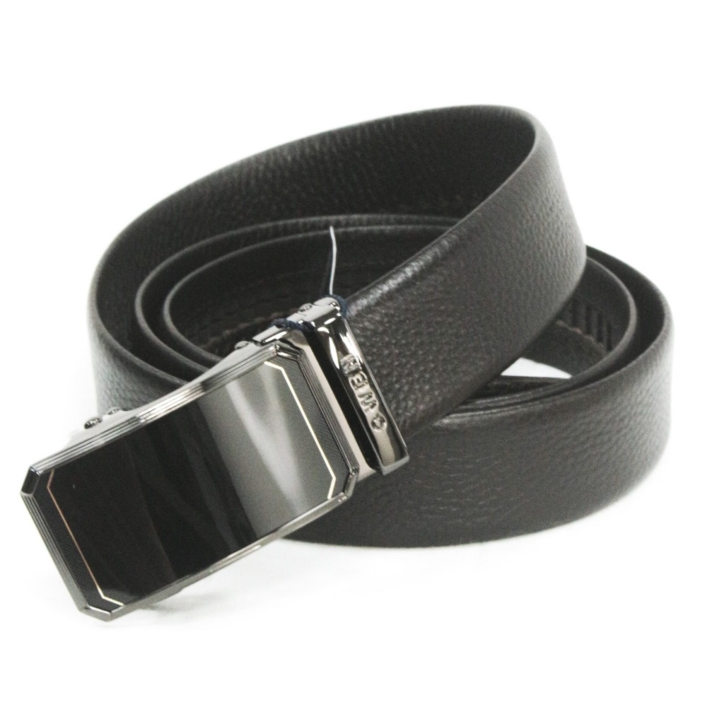 Thắt lưng nam da bò thật OWEN BELT220596 dây màu nâu cao cấp mặt đen đúc nguyên khối hợp kim nguyên khối khóa trượt