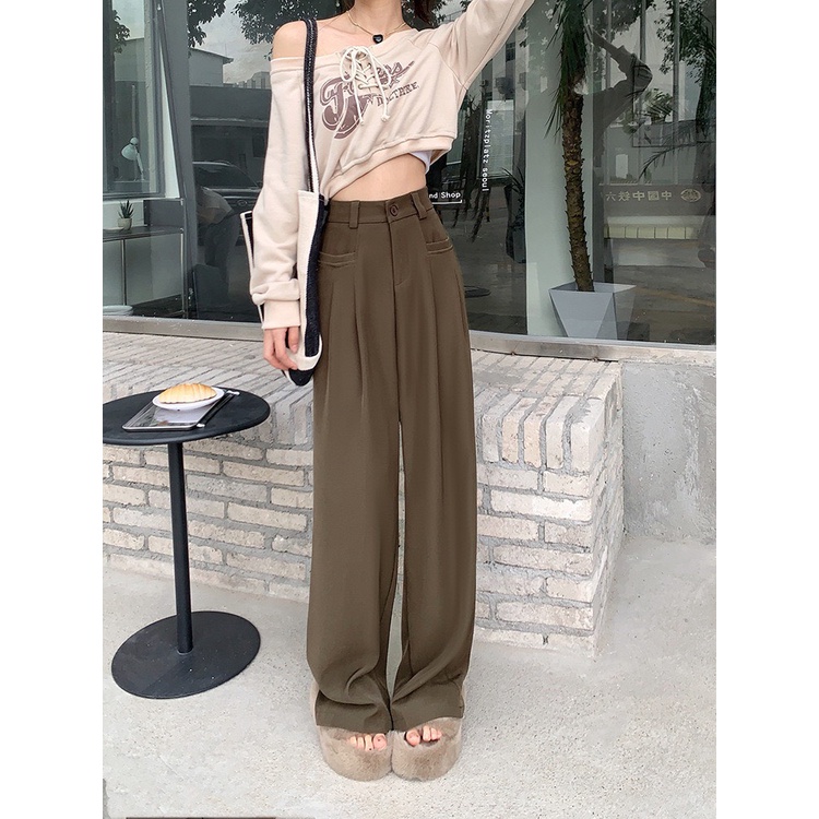 Quần Culottes Ống Rộng Nữ Thiết Kế Túi Vuông Suông Dài Lưng Cao Khóa Trước 1 Khuy Chất Tuyết Mưa Vitex Cho nữ