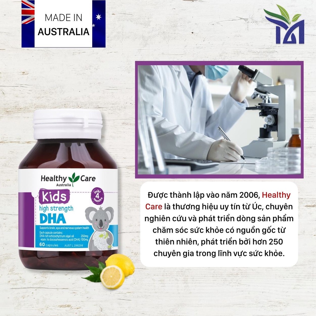 Viên Uống DHA Healthy Care High Strength 60 viên Hỗ Trợ Phát Triển Trí Não Cho Bé