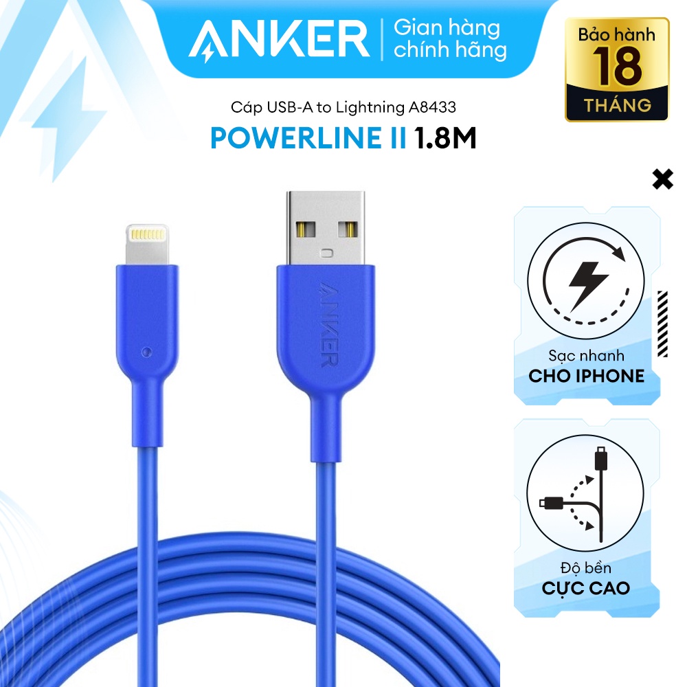 Cáp sạc ANKER Powerline II Lightning - Dài 1.8m - A8433