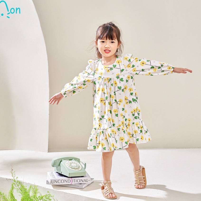 Váy babydoll cho bé gái dáng dài chất cotton cao cấp nhẹ mát phù hợp mặc đi học đi chơi MonBabies VDG22W05