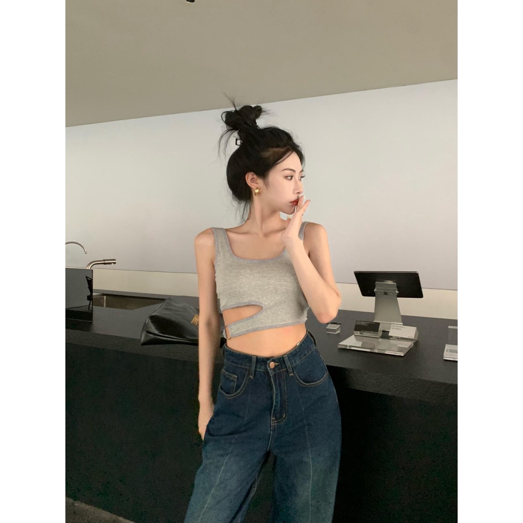 ZHELIHANGFEI Áo Croptop Hai Dây Lưng Cao Kiểu Dáng Ngọt Ngào Quyến Rũ