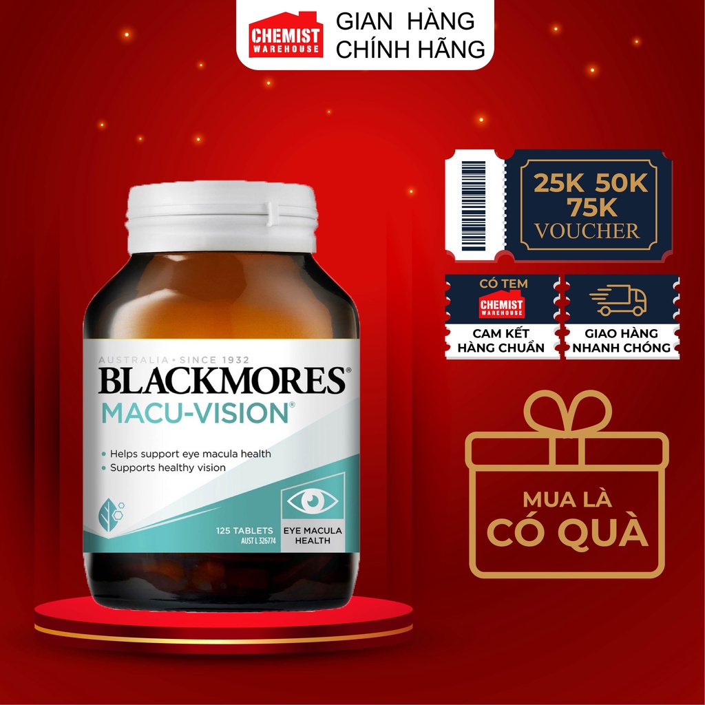 Bổ mắt tăng cường thị lực Blackmores Macu Vision chống lão hóa mắt của Úc 125 viên