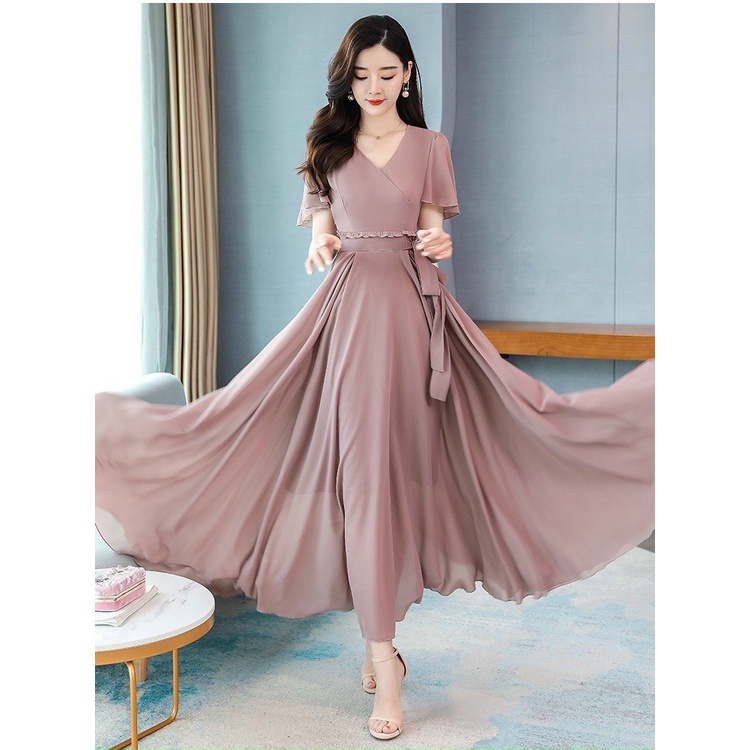 Đầm Váy Maxi dự tiệc đi biển sang trọng hàng cao cấp loại 1 thiết kế tay cánh tiên có size M,L,XL