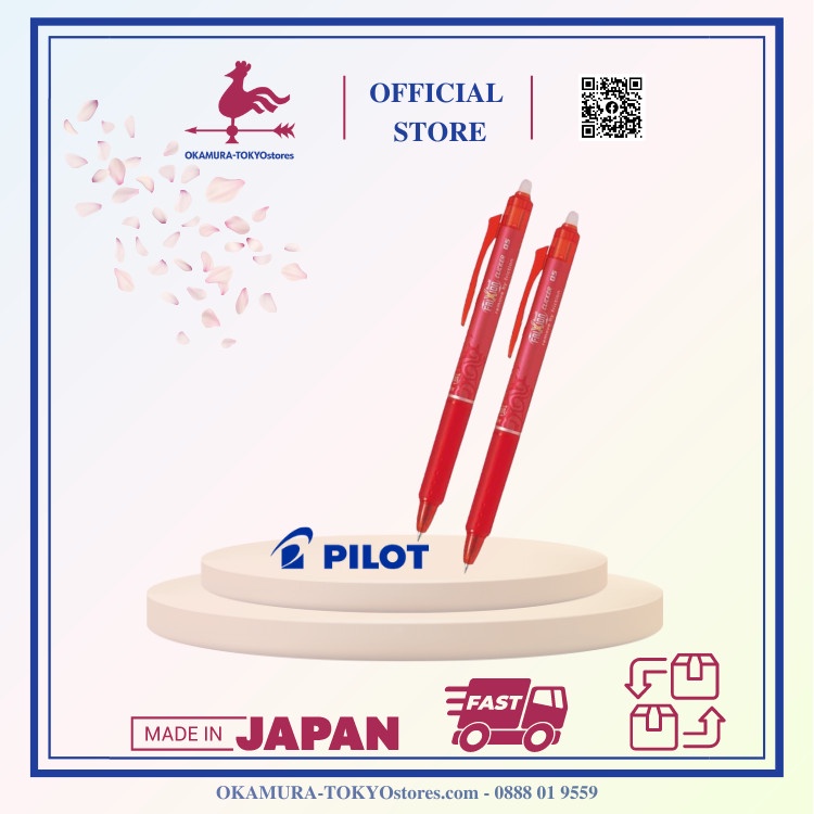 Combo 2 bút bi tẩy xóa được frixion ball clicker màu đỏ đỏ, Pilot, viết êm không tạo bụi thông minh, ngòi 0.5mm