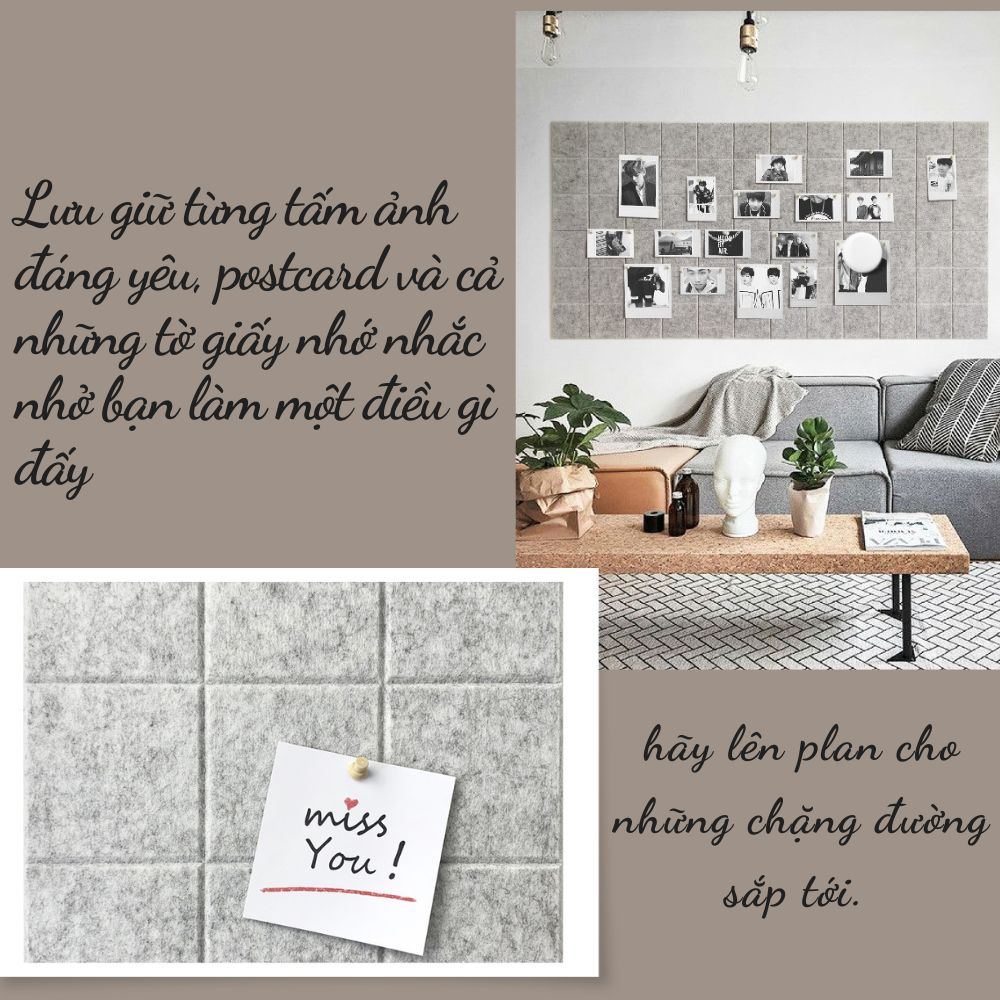 Bảng ghi chú, Bảng ghim nỉ dán tường note công việc, đồ decor bàn học