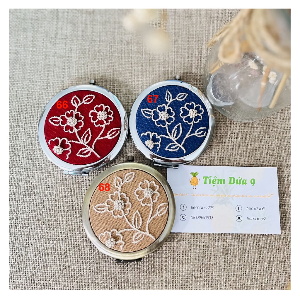 Gương trang điểm thêu tay cao cấp