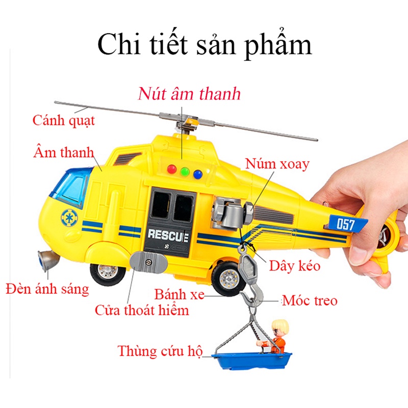 Đồ chơi máy bay trực thăng vận tải cứu hộ KAVY cỡ lớn có âm thanh và ánh sáng, chất liệu nhựa ABS an toàn