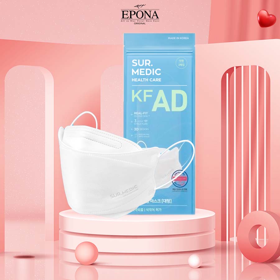 Khẩu Trang EPONA SURMEDIC Nano ion 3 Lớp Kháng Khuẩn KF-AD 99,99% - 3 cái/túi zip