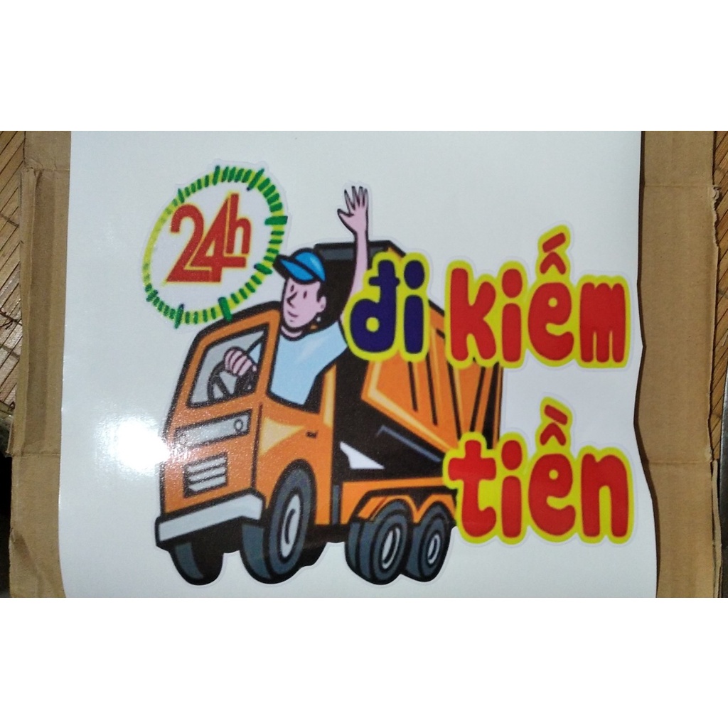 Tem decal 24h đi kiemtien dán trang trí xe ô tô , Tem stickers kèm chữ 24h đi kiem tien