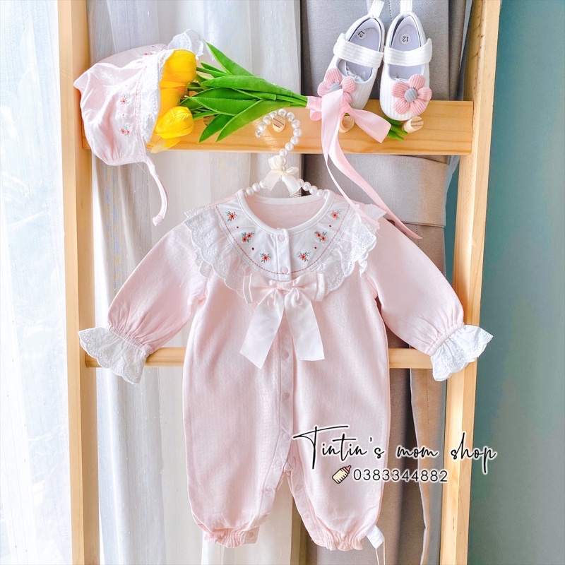 Sét body tiểu thư đầy tháng/ thôi nôi IDEA cao cấp cho bé gái hoa thêu ren