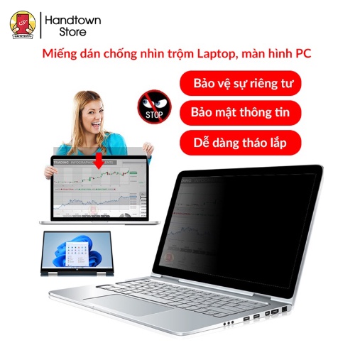 Tấm che miếng dán màn hình chống nhìn trộm Laptop HP Pavilion x360 14-dy0077TU 46L95PA cao cấp Privacy Guard Handtown