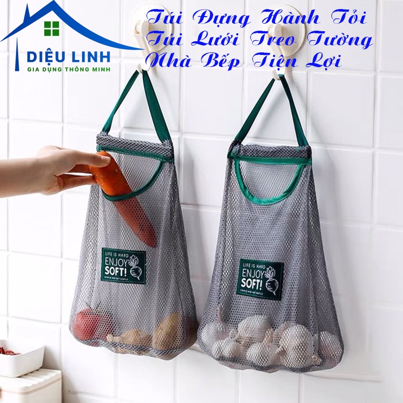 Túi Đựng Hành Tỏi VIỀN QUAI XANH, Túi Lưới Treo Tường Nhà Bếp Tiện Lợi Dieulinhshop