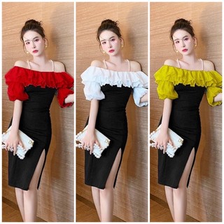 Đầm body trễ vai 2 dây bèo cao cấp TẶNG KÈM HOA TAI THỜI TRANG