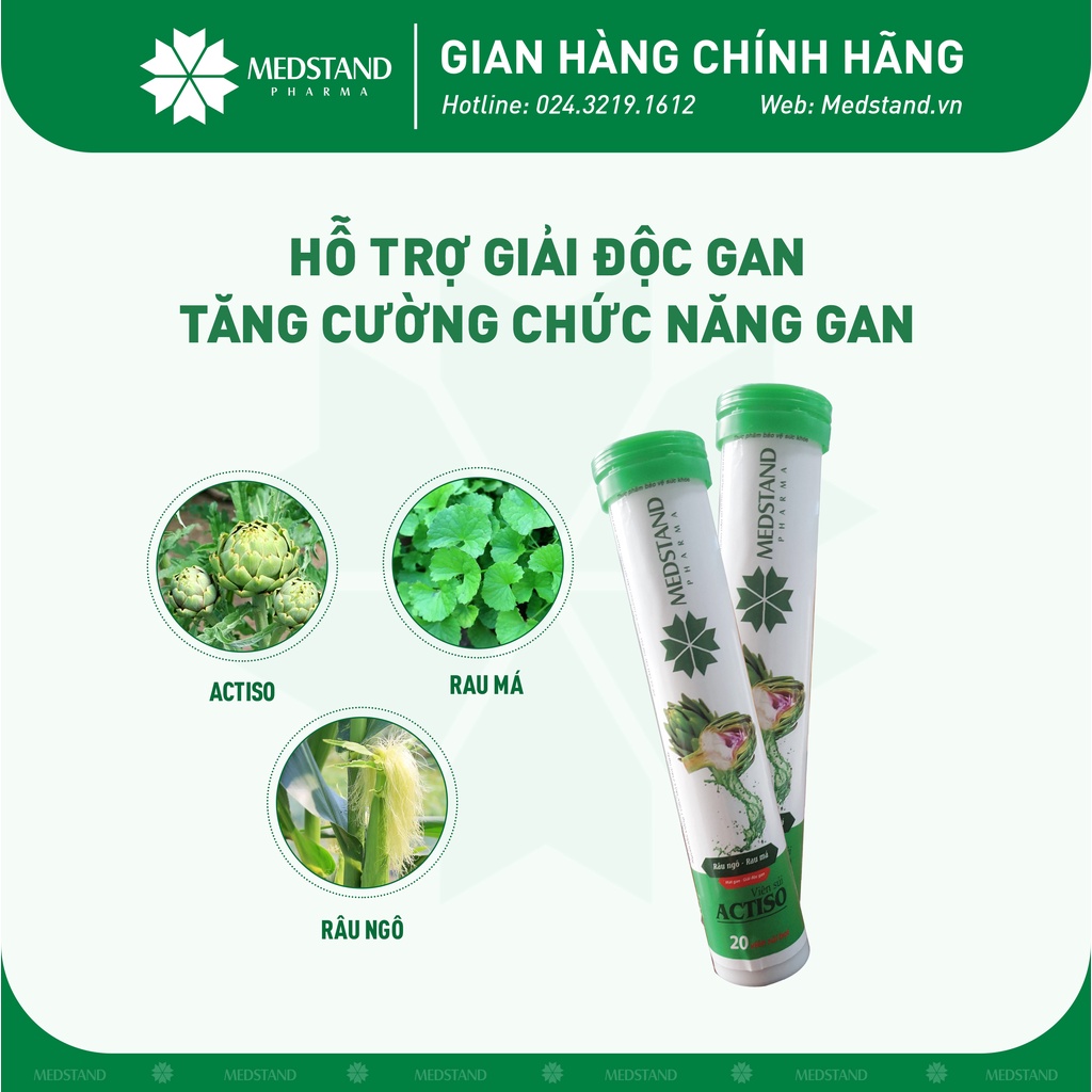Viên sủi lợi mật, giải độc, tăng cường chức năng gan thành phần râu ngô, rau má, actiso MEDSTAND Actiso (Tuýp 20 viên)