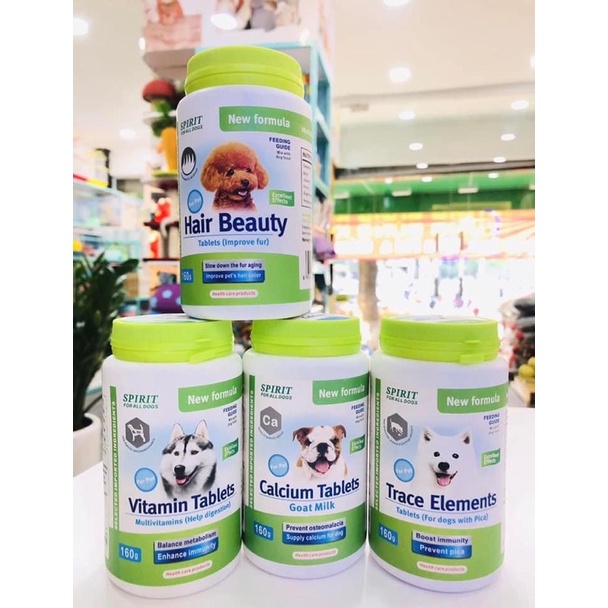 Viên Bổ Sung Canxi-Khoáng-Dưỡng Lông Vitamin D3 Cho Chó Calcium Tablets Spirit Lọ 160g - Tpetshop