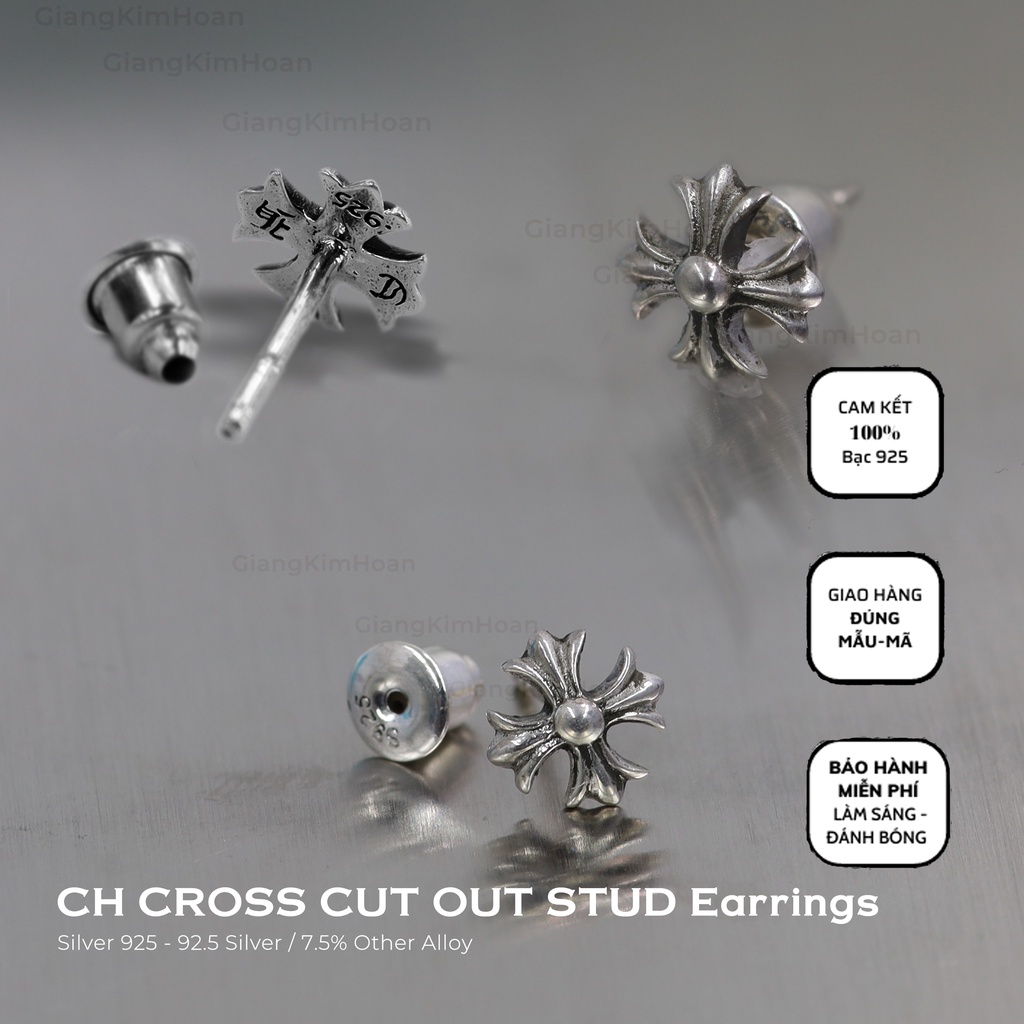 Khuyên tai Chrome Hearts Cross nam nữ bạc 925 phong cách cá tính, Khuyên tai nam nữ CH Cross sang trọng và tỏa sáng