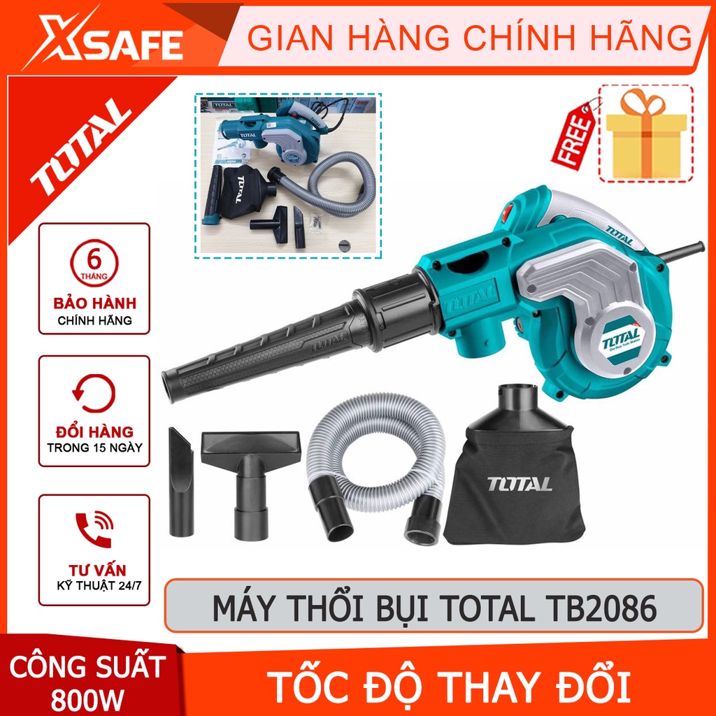 Máy thổi/hút bụi TOTAL TB2086 công suất 800W tặng kèm túi chứa bụi, ống và 2 vòi hút bụi. Máy thổi/hút bụi cầm tay