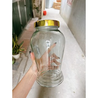 Bình ngâm rượu, ngâm sâm thủy tinh dung tích 1,5L nhỏ nắp vàng
