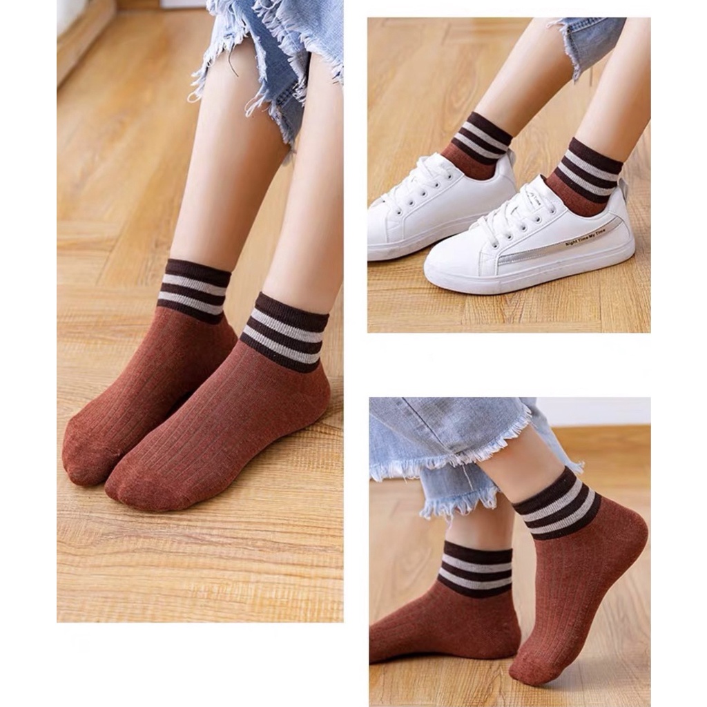 Tất nữ cổ vừa, cổ lửng, phong cách vintage, cổ kẻ xinh xắn, chất liệu thoáng mát, thấm mồ hôi