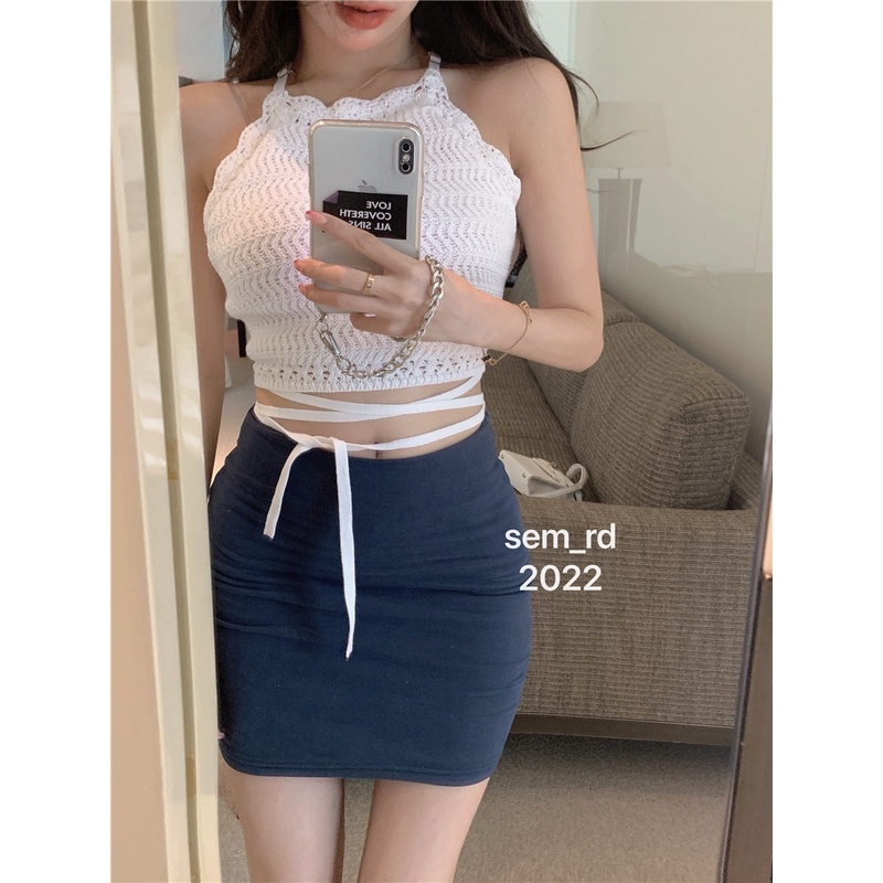 ZHELIHANGFEI Áo Hai Dây Dệt Kim Màu Trơn Gợi Cảm Cho Nữ