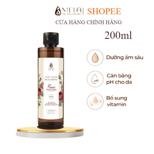 Nước Hoa Hồng MELA Cấp Ẩm Sáng Da, Toner Hỗ Trợ Thu Nhỏ Lỗ Chân Lông Cân Bằng pH Dịu Nhẹ Phù Hợp Cho Da Mụn 200ml