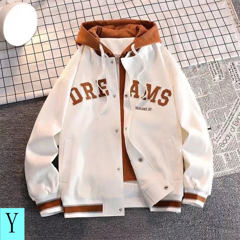 Áo Khoác Bóng Chày Giả Hai Lớp Có Mũ Trùm Thời Trang Mùa Xuân Thu Giản Dị Phong Cách Hàn Quốc