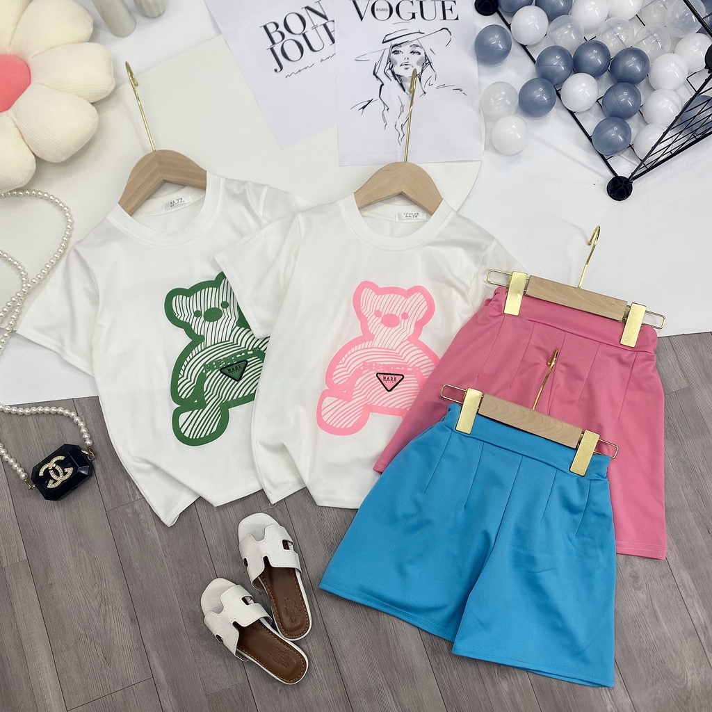 Bộ quần áo thun hè "Gấu" 14-45kg cho bé gái 4-14 tuổi. Thiết kế đẹp, xịn sò. STG11 STG54