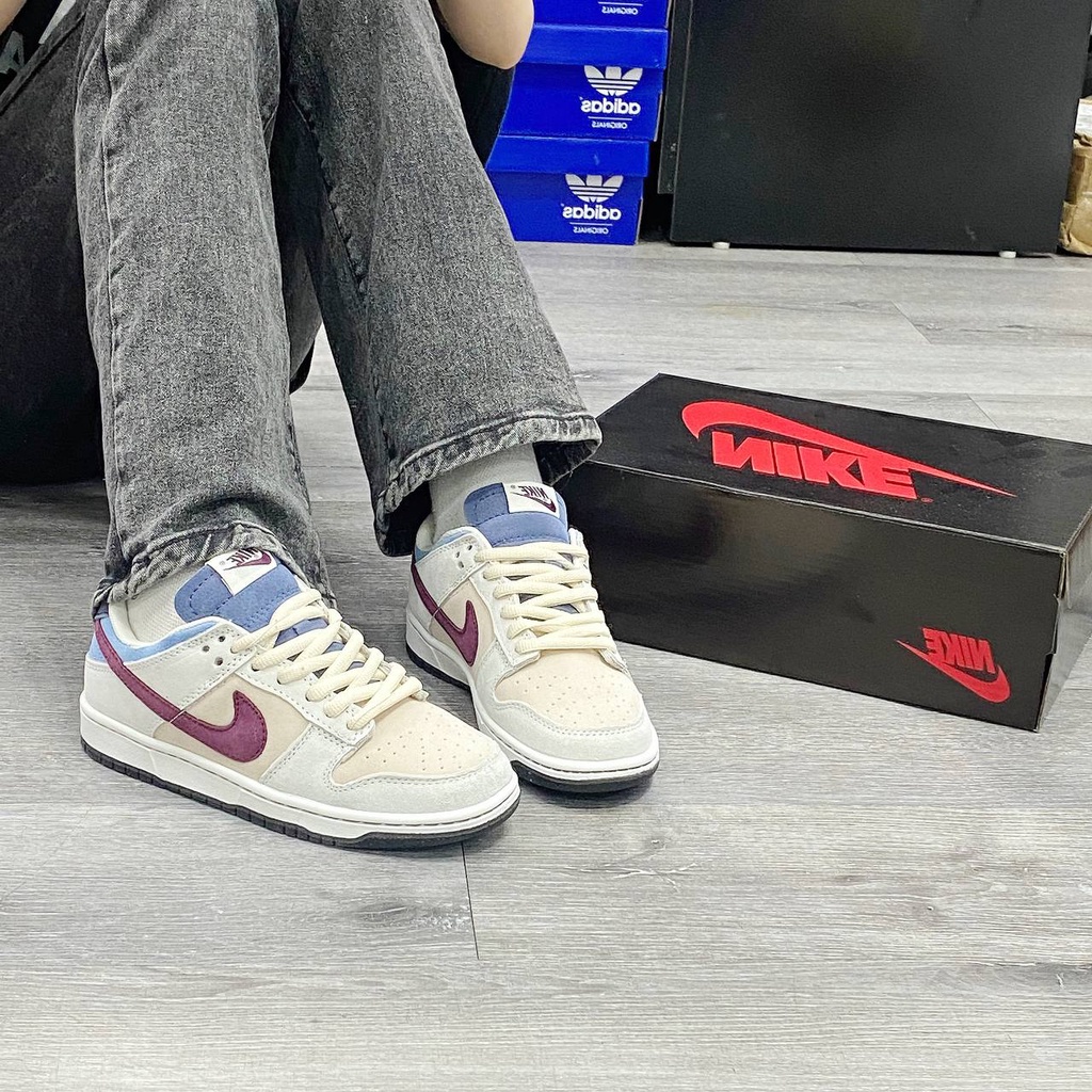 giày Jordan SB Dunk xám nỉ kem hồng mới, giày JD SB tím xám xanh thấp cổ cao cấp