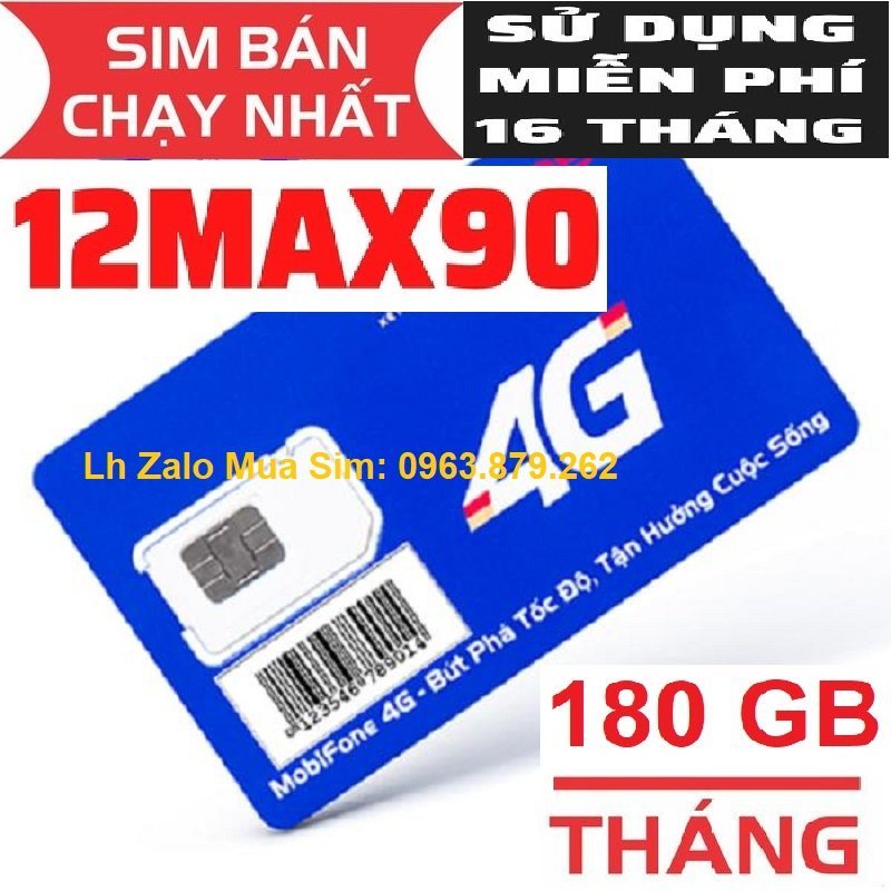 Sim 4G Mobifone 12MAX90 Có 6GB Tốc Độ Cao Mỗi Tháng Trọn Gói 16 Tháng