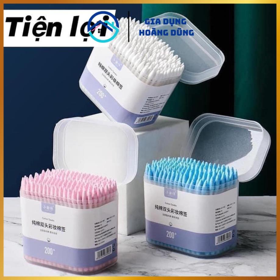 Hộp 200 Chiếc Tăm Bông Ngoáy Tai 2 Đầu màu ngẫu nhiên