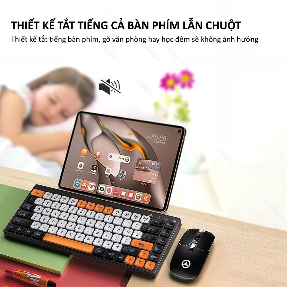 Combo bàn phím chuột không dây mini SIDOTECH KM02 82 keys nhỏ gọn màu sắc trắng đen xanh cho máy tính laptop văn phòng