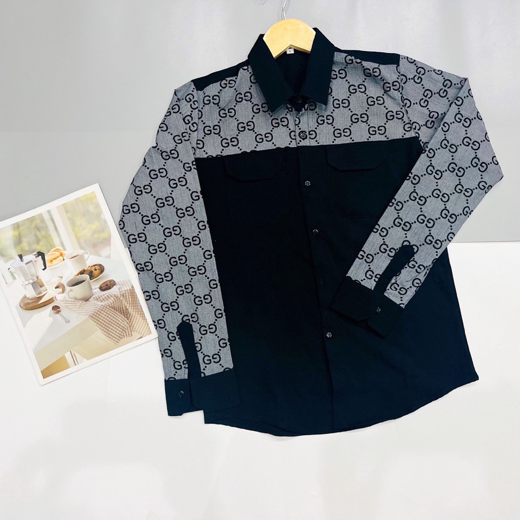 Áo sơ mi nam tay dài chất đũi mềm mịn phối họa tiết 3 màu phong cách mẫu mới HOT TREND cao cấp-AHFASHION