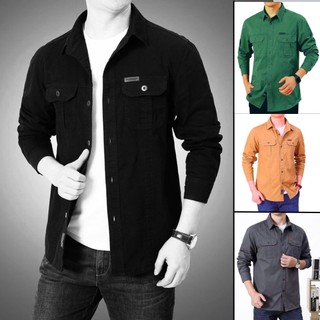 Áo Sơ Mi Kaki Nam Tay Dài Phối Túi Thời Trang Erina Cao Cấp Form Dáng Chuẩn