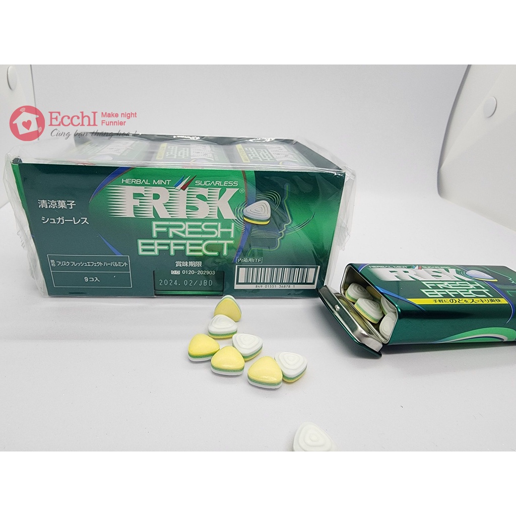 Kẹo ngậm bạc hà thảo dược Frisk Herbal mint hộp 50 viên Nhật Bản