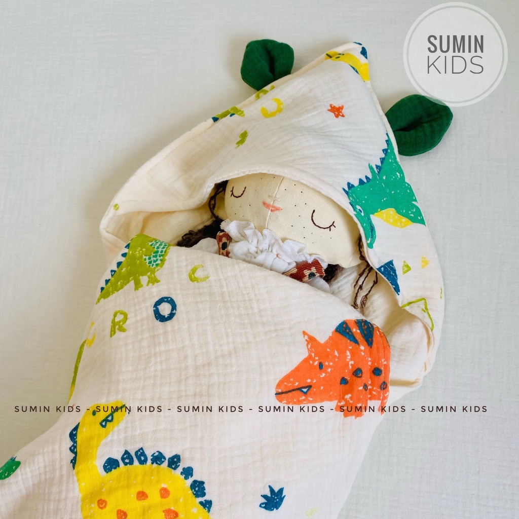 Choàng Ủ Xô Muslin Có Mũ Siêu Mềm, Ấm Cho Bé Sơ Sinh cao cấp SUMIN