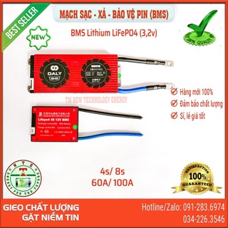 Bms daly 4s 8s 60a 100a | mạch sạc, xả và bảo vệ pin lithium lifepo4 3,2v