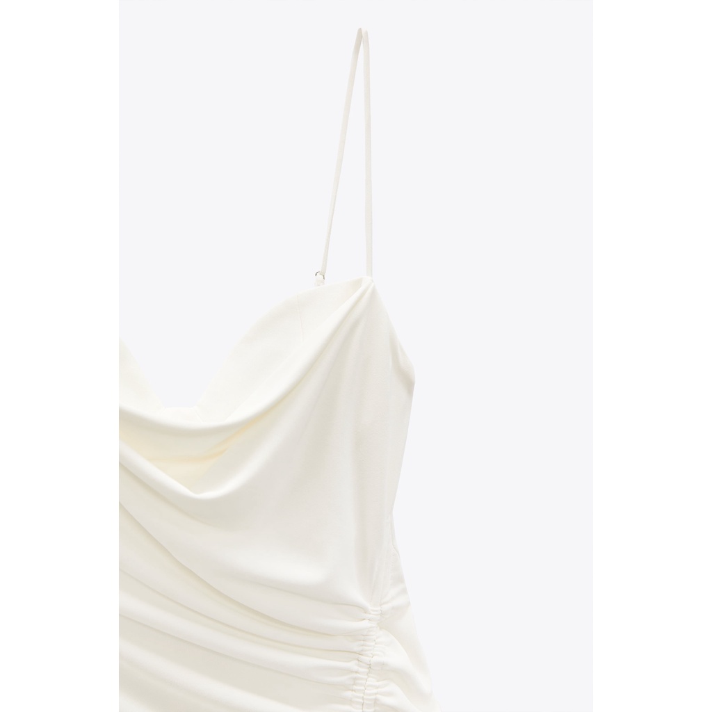 ZARA Đức - Đầm ngắn ôm dây chéo nhún thun bèo bên hông màu trắng sale auth new tag cao cấp chính hãng có sẵn 7521/203