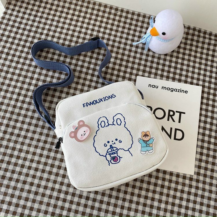 Túi Đeo Chéo Vải Canvas Mini In Họa Tiết Hoạt Hình Dễ Thương