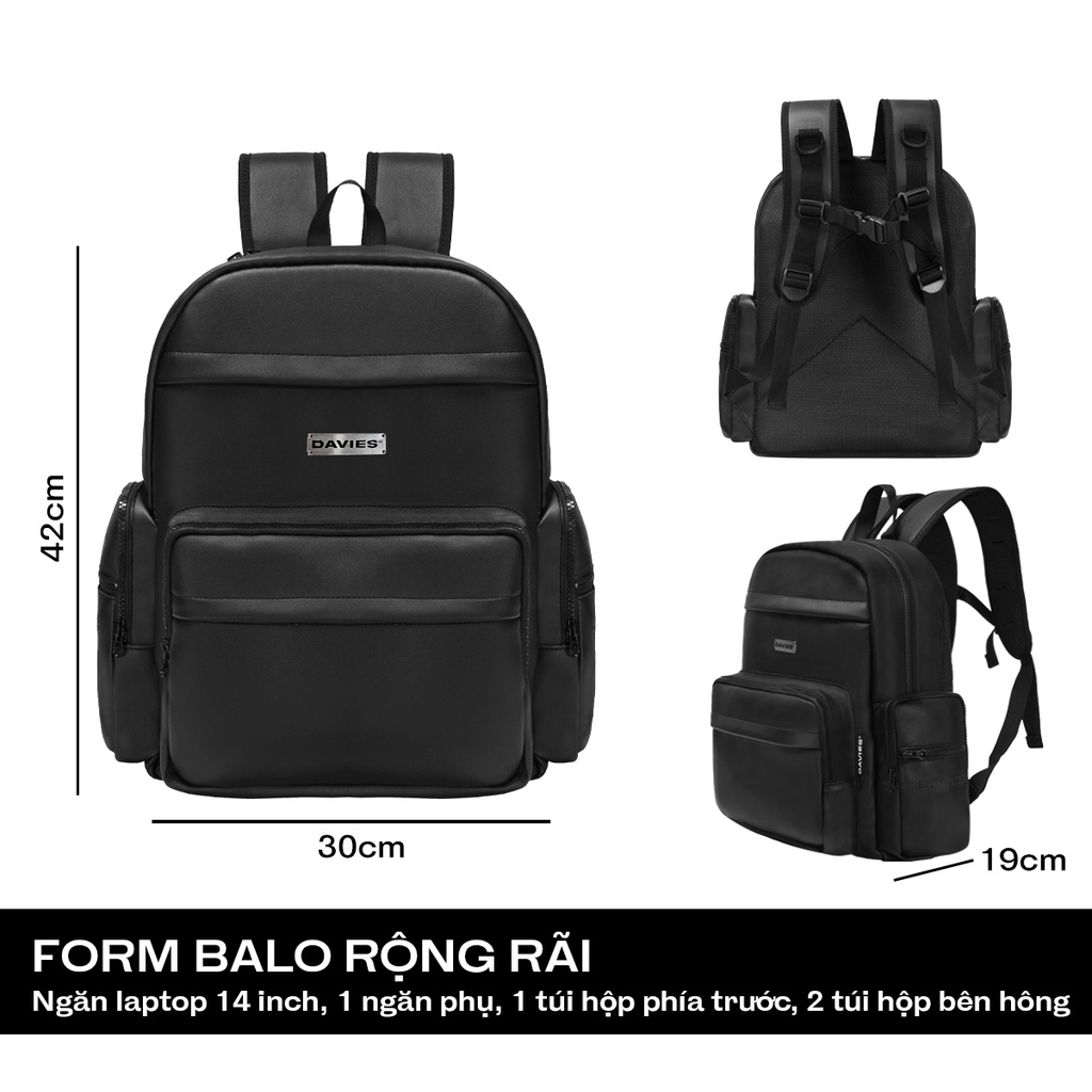 Balo da đi học nam nữ màu đen Base Backpack local brand Davies | D-P49